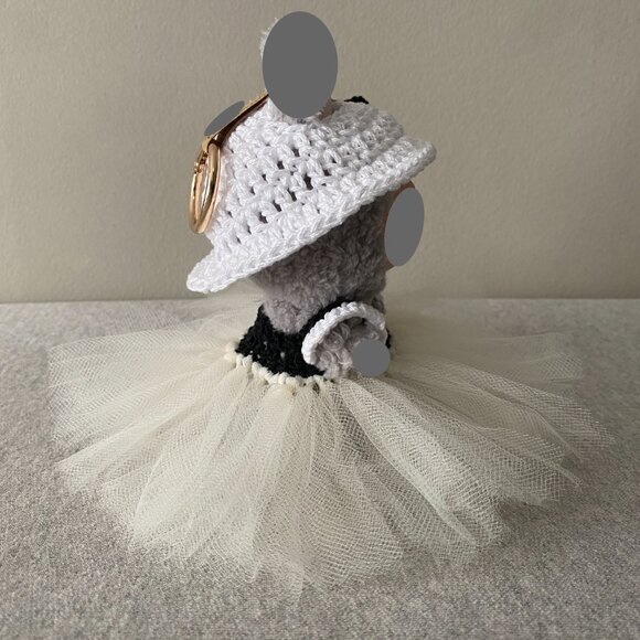 Handmade Crochet White Black Cream Princess Tutu for 17cm Doll 2-Piece Set - Picture 2 of 6
